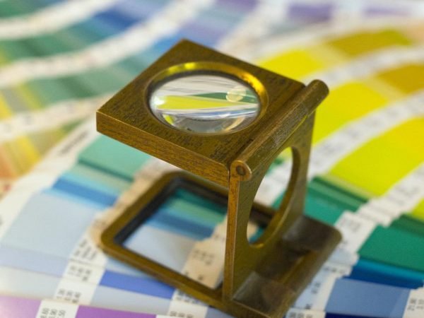 color chart, magnifying glass, pantone